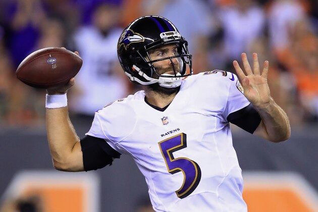 CINCINNATI, OH - SEPTEMBER 13:  Joe Flacco #5 of the Baltimore Ravens throws a pass during the first half against the Cincinnati Bengals at Paul Brown Stadium on September 13, 2018 in Cincinnati, Ohio.  (Photo by Andy Lyons/Getty Images)