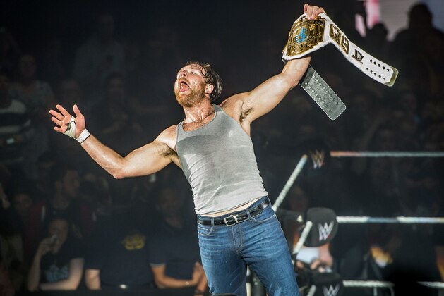 Dean Ambrose celebrates victory over the Wiz during the WWE show at Zenith Arena on may 09, 2017 in Lille, north France. / AFP PHOTO / PHILIPPE HUGUEN        (Photo credit should read PHILIPPE HUGUEN/AFP/Getty Images)