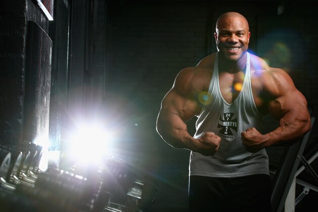MELBOURNE, AUSTRALIA - MARCH 16:  Mr Olympia Phil Heath poses during a media call ahead of the 2012 IFBB Australian Pro Grand Prix XIII on March 16, 2012 in Melbourne, Australia.  (Photo by Robert Cianflone/Getty Images)