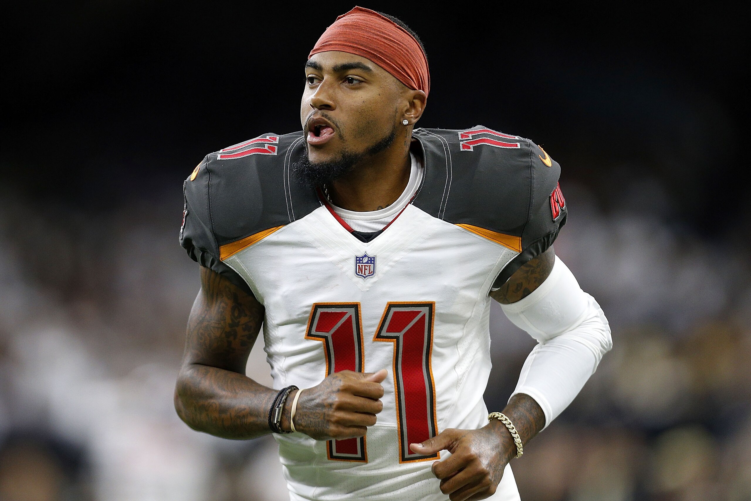NEW ORLEANS, LA - SEPTEMBER 09:  DeSean Jackson #11 of the Tampa Bay Buccaneers warms up before a game against the New Orleans Saints at the Mercedes-Benz Superdome on September 9, 2018 in New Orleans, Louisiana.  (Photo by Jonathan Bachman/Getty Images)