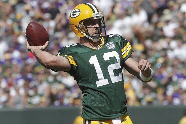 Green Bay Packers' Aaron Rodgers throws during the second half of an NFL football game against the Minnesota Vikings Sunday, Sept. 16, 2018, in Green Bay, Wis. (AP Photo/Morry Gash)