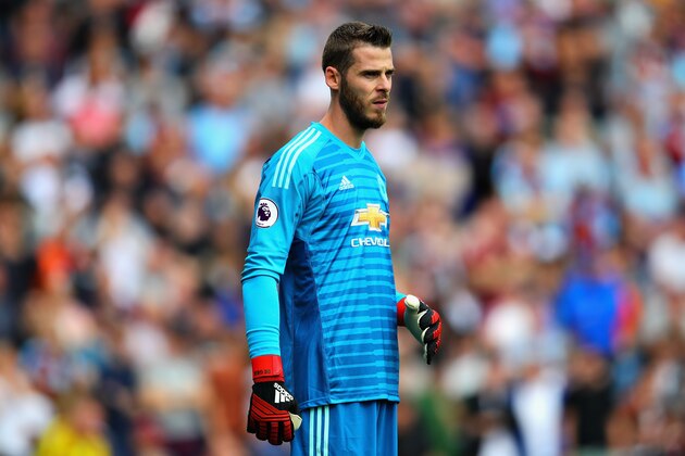 BURNLEY, ENGLAND - SEPTEMBER 02: David De Gea of Manchester United looks on during the Premier League match between Burnley FC and Manchester United at Turf Moor on September 2, 2018 in Burnley, United Kingdom.  (Photo by Chris Brunskill/Fantasista/Getty Images)