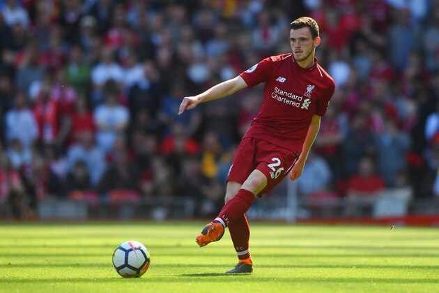LIVERPOOL, ENGLAND - MAY 13:  Andrew Robertson of Liverpool in action during the Premier League match between Liverpool and Brighton and Hove Albion at Anfield on May 13, 2018 in Liverpool, England.  (Photo by Michael Regan/Getty Images)