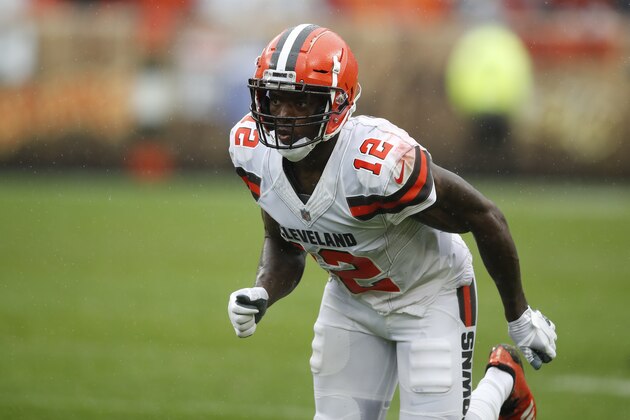 Cleveland Browns wide receiver Josh Gordon (12) lines up against the Pittsburgh Steelers during an NFL football game, Sunday, Sept. 9, 2018, in Cleveland. (Jeff Haynes/AP Images for Panini)