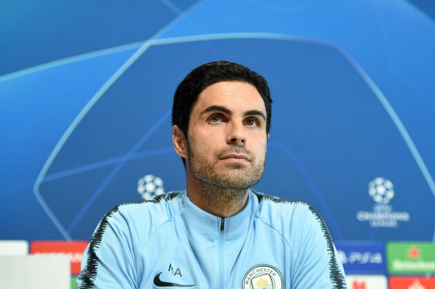 Manchester City's Spanish assistant coach Mikel Arteta attends a press conference at City Football Academy in Manchester, north west England on September 18, 2018, on the eve of the UEFA Champions League first round football match between Manchester City and Lyon. (Photo by Oli SCARFF / AFP)        (Photo credit should read OLI SCARFF/AFP/Getty Images)