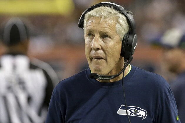 Seattle Seahawks head coach Pete Carroll looks at the scoreboard during the first half of an NFL football game against the Chicago Bears Monday, Sept. 17, 2018, in Chicago. (AP Photo/David Banks) Seattle Seahawks head coach Pete Carroll looks at the scoreboard during the first half of an NFL football game against the Chicago Bears Monday, Sept. 17, 2018, in Chicago. (AP Photo/David Banks)