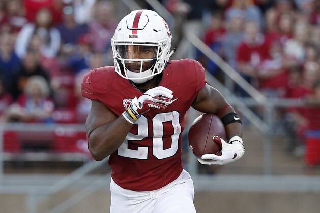 Stanford running back Bryce Love (20) rushes against Southern California during the first half of an NCAA college football game Saturday, Sept. 8, 2018, in Stanford, Calif. (AP Photo/Tony Avelar)