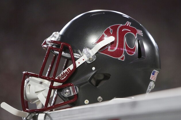 A Washington State helmet is photographed during the second half of an NCAA college football game between Washington State and Oregon in Pullman, Wash., Saturday, Oct. 1, 2016. (AP Photo/Young Kwak)