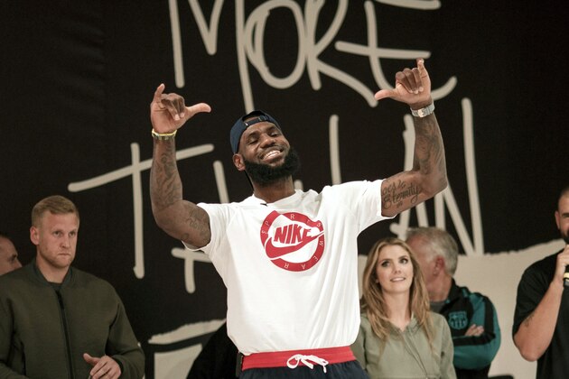 LeBron James of the Los Angeles Lakers plays in a tournament during the promotion tour 'More than an athlete' in Berlin, Sunday, Sept. 2, 2018. (Cartsen Koall/dpa via AP)