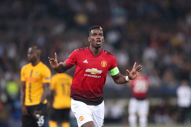 BERN, SWITZERLAND - SEPTEMBER 19: Paul Pogba of Manchester United celebrates after scoring a goal to make it 1-0 during the Group H match of the UEFA Champions League between BSC Young Boys and Manchester United at Stade de Suisse, Wankdorf on September 19, 2018 in Bern, Switzerland. (Photo by James Williamson - AMA/Getty Images)
