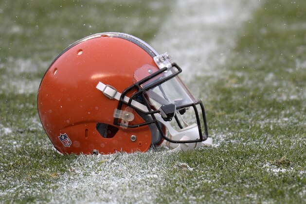 A Cleveland Browns helmet sits on the field during warm ups before an NFL football game between the Pittsburgh Steelers and the Cleveland Browns in Pittsburgh, Sunday, Dec. 31, 2017. (AP Photo/Don Wright)