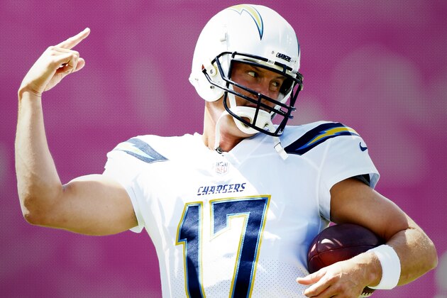 Los Angeles Chargers quarterback Philip Rivers leaves the field after an NFL football game, Sunday, Sept. 16, 2018, in Orchard Park, N.Y. The Chargers defeated the Bills 31-20. (AP Photo/Adrian Kraus)