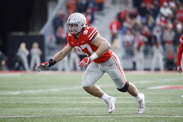 COLUMBUS, OH - NOVEMBER 11: Nick Bosa #97 of the Ohio State Buckeyes in action during a game against the Michigan State Spartans at Ohio Stadium on November 11, 2017 in Columbus, Ohio. Ohio State won 48-3. (Photo by Joe Robbins/Getty Images)