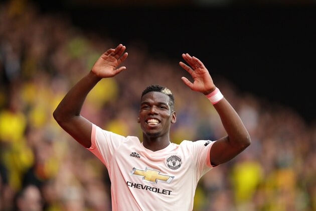 WATFORD, ENGLAND - SEPTEMBER 15: Paul Pogba of Manchester United in action during the Premier League match between Watford FC and Manchester United at Vicarage Road on September 15, 2018 in Watford, United Kingdom. (Photo by Richard Heathcote/Getty Images)