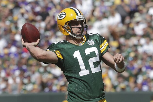 Green Bay Packers' Aaron Rodgers throws during the second half of an NFL football game against the Minnesota Vikings Sunday, Sept. 16, 2018, in Green Bay, Wis. (AP Photo/Morry Gash)