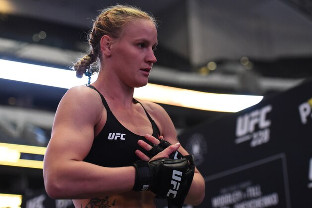 DALLAS, TX - SEPTEMBER 05:   Valentina Shevchenko of Kyrgyzstan works out for fans and media during the UFC 228 open workouts on September 5, 2018 in Dallas, Texas. (Photo by Josh Hedges/Zuffa LLC/Zuffa LLC via Getty Images)