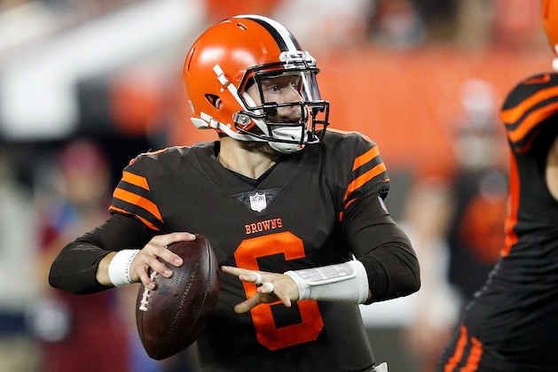 CLEVELAND, OH - SEPTEMBER 20:  Baker Mayfield #6 of the Cleveland Browns looks to pass during the second quarter against the New York Jets at FirstEnergy Stadium on September 20, 2018 in Cleveland, Ohio. (Photo by Joe Robbins/Getty Images)