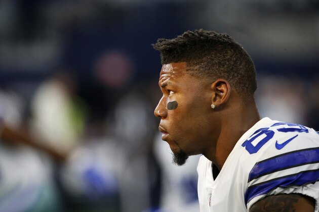 Dallas Cowboys wide receiver Terrance Williams (83) looks on before an NFL football game against the New York Giants in Arlington, Texas, Sunday, Sept. 16, 2018. (AP Photo/Ron Jenkins)