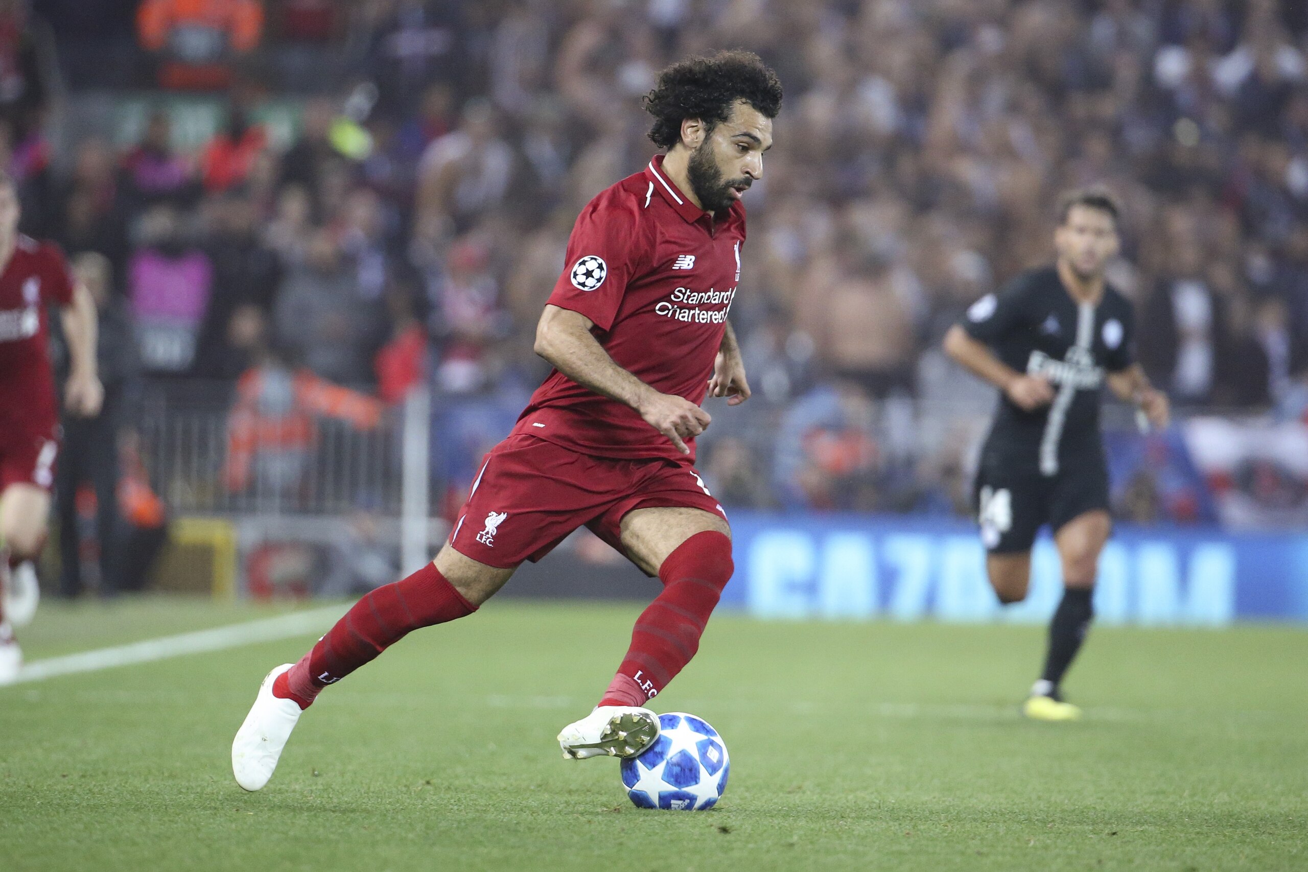 LIVERPOOL, ENGLAND - SEPTEMBER 18: Mohamed Salah of Liverpool during the Group C match of the UEFA Champions League between Liverpool FC and Paris Saint-Germain (PSG) at Anfield on September 18, 2018 in Liverpool, United Kingdom. (Photo by Jean Catuffe/Getty Images) LIVERPOOL, ENGLAND - SEPTEMBER 18: Mohamed Salah of Liverpool during the Group C match of the UEFA Champions League between Liverpool FC and Paris Saint-Germain (PSG) at Anfield on September 18, 2018 in Liverpool, United Kingdom. (Photo by Jean Catuffe/Getty Images)