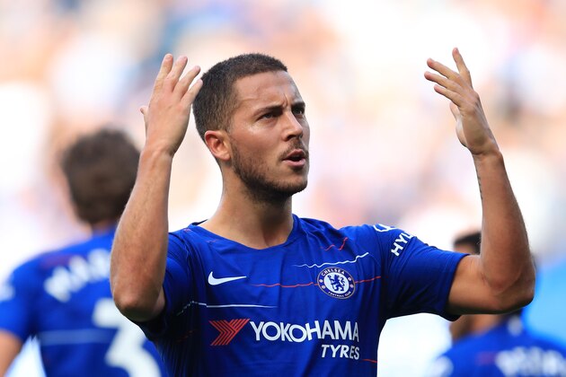 LONDON, ENGLAND - SEPTEMBER 15:  Eden Hazard of Chelsea celebrates after scoring his team's first goal during the Premier League match between Chelsea FC and Cardiff City at Stamford Bridge on September 15, 2018 in London, United Kingdom.  (Photo by Marc Atkins/Getty Images)