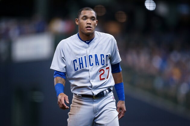 MILWAUKEE, WI - SEPTEMBER 03:  Addison Russell #27 of the Chicago Cubs stands on the field in the fourth inning against the Milwaukee Brewers at Miller Park on September 3, 2018 in Milwaukee, Wisconsin. (Photo by Dylan Buell/Getty Images)