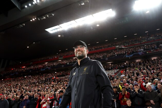 LIVERPOOL, ENGLAND - SEPTEMBER 18:  Jurgen Klopp, Manager of Liverpool looks on prior to the Group C match of the UEFA Champions League between Liverpool and Paris Saint-Germain at Anfield on September 18, 2018 in Liverpool, United Kingdom.  (Photo by Julian Finney/Getty Images)