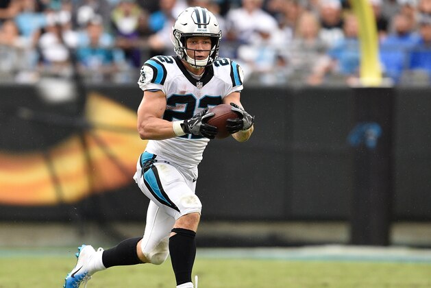 CHARLOTTE, NC - SEPTEMBER 09:  Christian McCaffrey #22 of the Carolina Panthers against the Dallas Cowboys during their game at Bank of America Stadium on September 9, 2018 in Charlotte, North Carolina. The Panthers won 16-8.  (Photo by Grant Halverson/Getty Images)