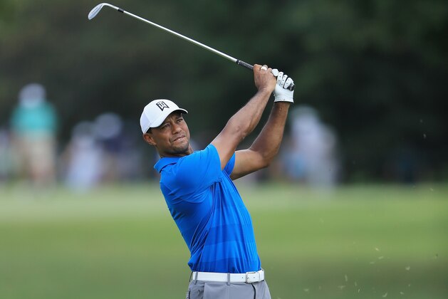 ATLANTA, GA - SEPTEMBER 22:  Tiger Woods of the United States plays a shot on the third hole during the third round of the TOUR Championship at East Lake Golf Club on September 22, 2018 in Atlanta, Georgia.  (Photo by Sam Greenwood/Getty Images)
