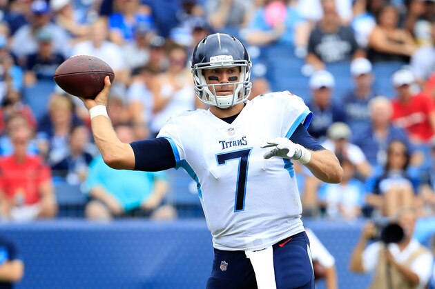 NASHVILLE, TN - SEPTEMBER 16:  Blaine Gabbert #7 of the Tennessee Titans throws a pass during the fourth quarter at Nissan Stadium on September 16, 2018 in Nashville, Tennessee.  (Photo by Andy Lyons/Getty Images)
