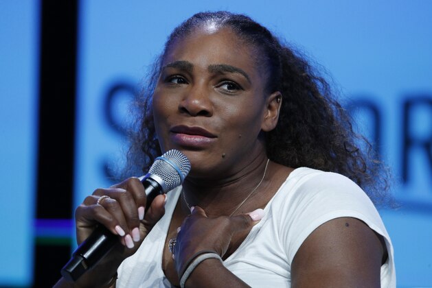 Tennis star Serena Williams speaks at the Shop.org conference Friday, Sept. 14, 2018, in Las Vegas. (AP Photo/John Locher)