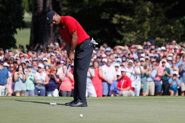 ATLANTA, GA - SEPTEMBER 23:  Tiger Woods of the United States putts on the fifth green during the final round of the TOUR Championship at East Lake Golf Club on September 23, 2018 in Atlanta, Georgia.  (Photo by Kevin C. Cox/Getty Images)