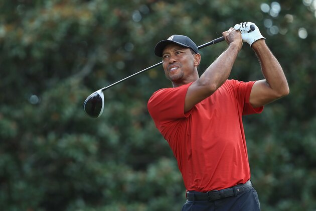 ATLANTA, GA - SEPTEMBER 23:  Tiger Woods of the United States plays his shot from the 14th tee during the final round of the TOUR Championship at East Lake Golf Club on September 23, 2018 in Atlanta, Georgia.  (Photo by Sam Greenwood/Getty Images)