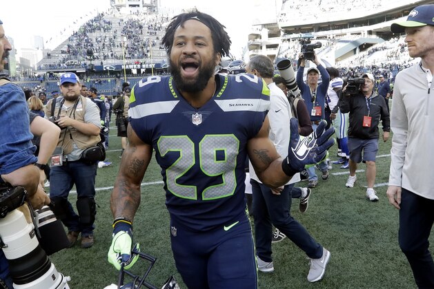 Seattle Seahawks free safety Earl Thomas reacts after the team defeated the Dallas Cowboys in an NFL football game, Sunday, Sept. 23, 2018, in Seattle. (AP Photo/Elaine Thompson)