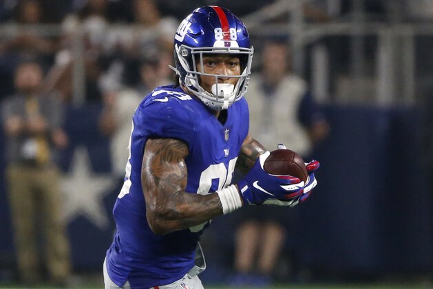 New York Giants tight end Evan Engram (88) runs against the Dallas Cowboys during the second half of an NFL football game in Arlington, Texas, Sunday, Sept. 16, 2018. (AP Photo/Michael Ainsworth)