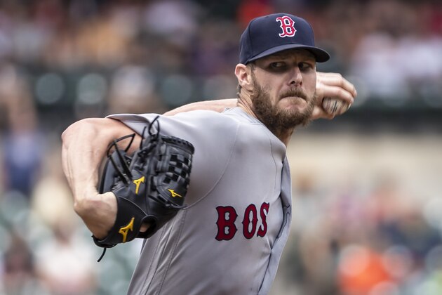 BALTIMORE, MD - AUGUST 12: Chris Sale #41 of the Boston Red Sox pitches against the Baltimore Orioles during the fourth inning at Oriole Park at Camden Yards on August 12, 2018 in Baltimore, Maryland. (Photo by Scott Taetsch/Getty Images)