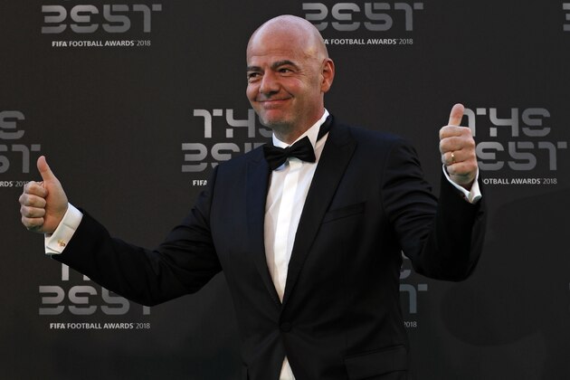 FIFA president Gianni Infantino poses for a photograph as he arrives for The Best FIFA Football Awards ceremony, on September 24, 2018 in London. (Photo by Adrian DENNIS / AFP)        (Photo credit should read ADRIAN DENNIS/AFP/Getty Images)