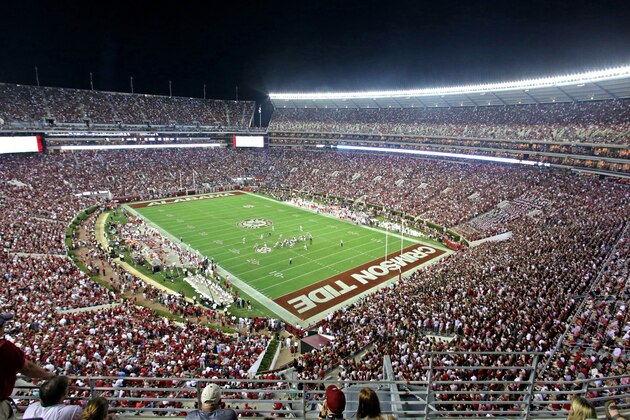 Wide view of Bryant Denny stadium during the second half of an NCAA college football game between Alabama and Mississippi, Saturday, Sept. 19, 2015, in Tuscaloosa, Ala. (AP Photo/Butch Dill)