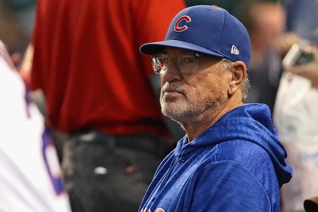 CHICAGO, IL - SEPTEMBER 12:  Manager Joe Maddon #70 of the Chicago Cubs watches as his team takes on the Milwaukee Brewers at Wrigley Field on September 12, 2018 in Chicago, Illinois. The Brewers defeated the Cubs 5-1.  (Photo by Jonathan Daniel/Getty Images)