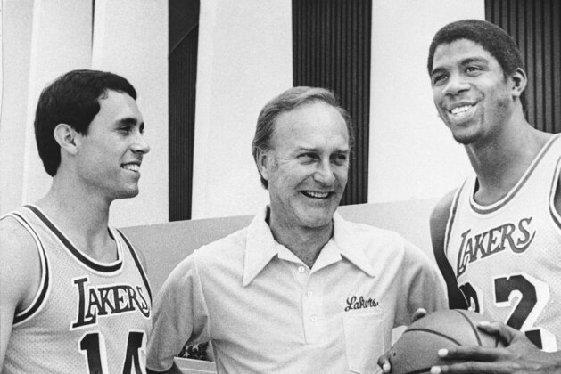 These three new faces from left Brad Holland, of University of California at Los Angeles; head coach Jack McKinney, former assistant at Milwaukee; and Earvin