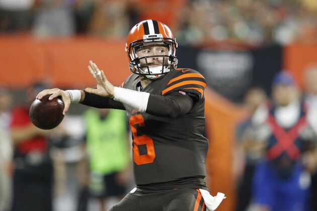 CLEVELAND, OH - SEPTEMBER 20: Baker Mayfield #6 of the Cleveland Browns throws a pass during the game against the New York Jets at FirstEnergy Stadium on September 20, 2018 in Cleveland, Ohio. The Browns won 21-17. (Photo by Joe Robbins/Getty Images)