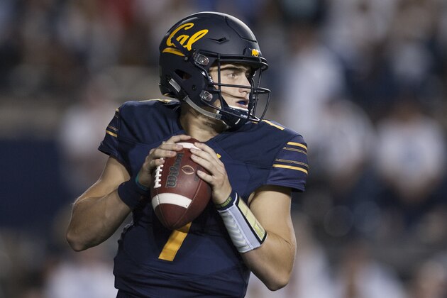 PROVO, UT- SEPTEMBER 8: Chase Garbers #7 of the California Golden Bears looks to pass against the BYU Cougars at LaVell Edwards Stadium Stadium on September 8, 2018 in Provo, Utah. (Photo by Chris Gardner/Getty Images)