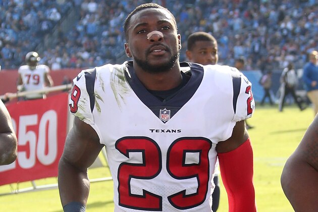 NASHVILLE, TN - DECEMBER 03:  Andre Hal #29 of the Houston Texans leaves the field after the first half of a game against the Tennessee Titans at Nissan Stadium on December 3, 2017 in Nashville, Tennessee.  (Photo by Frederick Breedon/Getty Images)