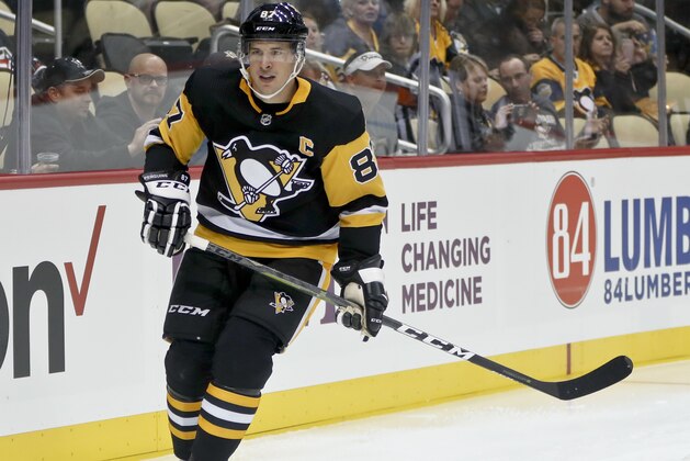 Pittsburgh Penguins' Sidney Crosby plays against the Columbus Blue Jackets during an NHL preseason hockey game, Saturday, Sept. 22, 2018, in Pittsburgh. (AP Photo/Keith Srakocic)
