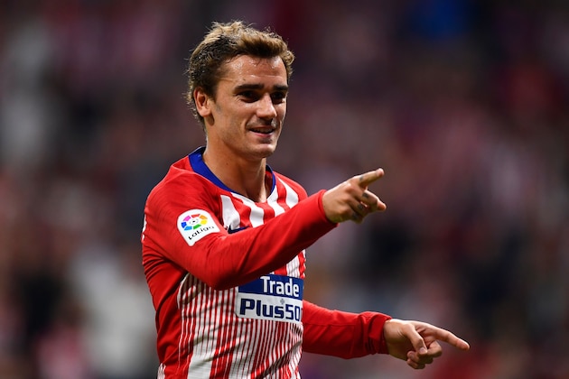 Atletico Madrid's French forward Antoine Griezmann celebrates  after scoring a goal during the Spanish league football match Club Atletico de Madrid against SD Huesca at the Wanda Metropolitano stadium in Madrid on September 25, 2018. (Photo by GABRIEL BOUYS / AFP)        (Photo credit should read GABRIEL BOUYS/AFP/Getty Images)
