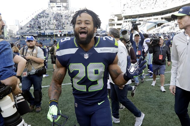 Seattle Seahawks free safety Earl Thomas reacts after the team defeated the Dallas Cowboys in an NFL football game, Sunday, Sept. 23, 2018, in Seattle. (AP Photo/Elaine Thompson)