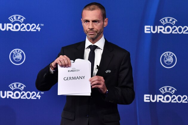 UEFA president Aleksander Ceferin announces that Germany was elected to host the Euro 2024 fooball tournament during a ceremony at the headquarters of the European football's governing body in Nyon on September 27, 2018. - UEFA selected the host of the 2024 European Championship today in a vote pitting a safe German bid against a riskier Turkish proposal that offers a chance to explore new terrain. (Photo by Fabrice COFFRINI / AFP)        (Photo credit should read FABRICE COFFRINI/AFP/Getty Images)