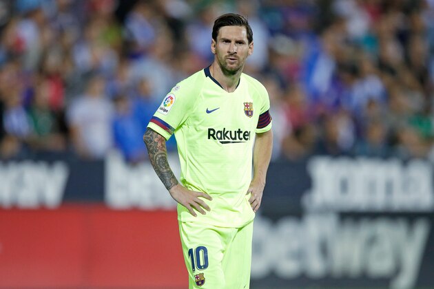 MADRID, SPAIN - SEPTEMBER 26: Lionel Messi of FC Barcelona during the La Liga Santander  match between Leganes v FC Barcelona at the Estadio Municipal de Butarque on September 26, 2018 in Madrid Spain (Photo by Jeroen Meuwsen/Soccrates/Getty Images)