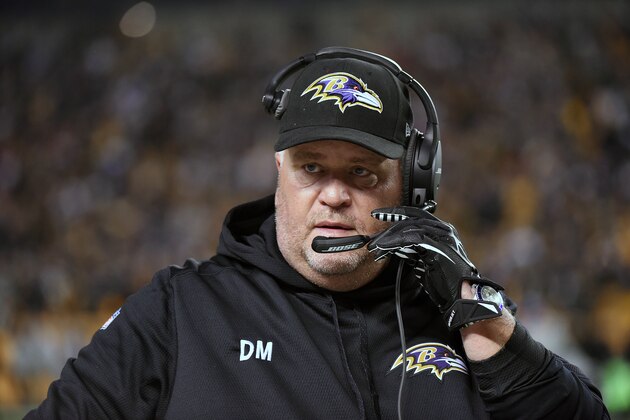 PITTSBURGH, PA - NOVEMBER 2:  Inside linebackers coach Don Martindale of the Baltimore Ravens looks on from the sideline during a game against the Pittsburgh Steelers at Heinz Field on November 2, 2014 in Pittsburgh, Pennsylvania.  The Steelers defeated the Ravens 43-23.  (Photo by George Gojkovich/Getty Images)