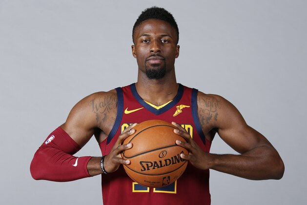 Cleveland Cavaliers' David Nwaba poses for a portrait during the NBA basketball team's media day, Monday, Sept. 24, 2018, in Independence, Ohio. (AP Photo/Ron Schwane)