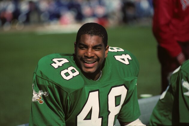 CLEVELAND - OCTOBER 16: Defensive back Wes Hopkins #48 of the Philadelphia Eagles smiles while on the sideline during a game against the Cleveland Browns at Municipal Stadium on October 16, 1988 in Cleveland, Ohio.  (Photo by George Gojkovich/Getty Images)